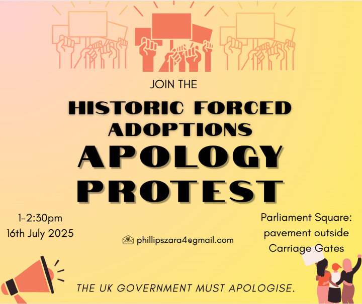 Protest outside Parliament poster with details of the event on 16th July 2025